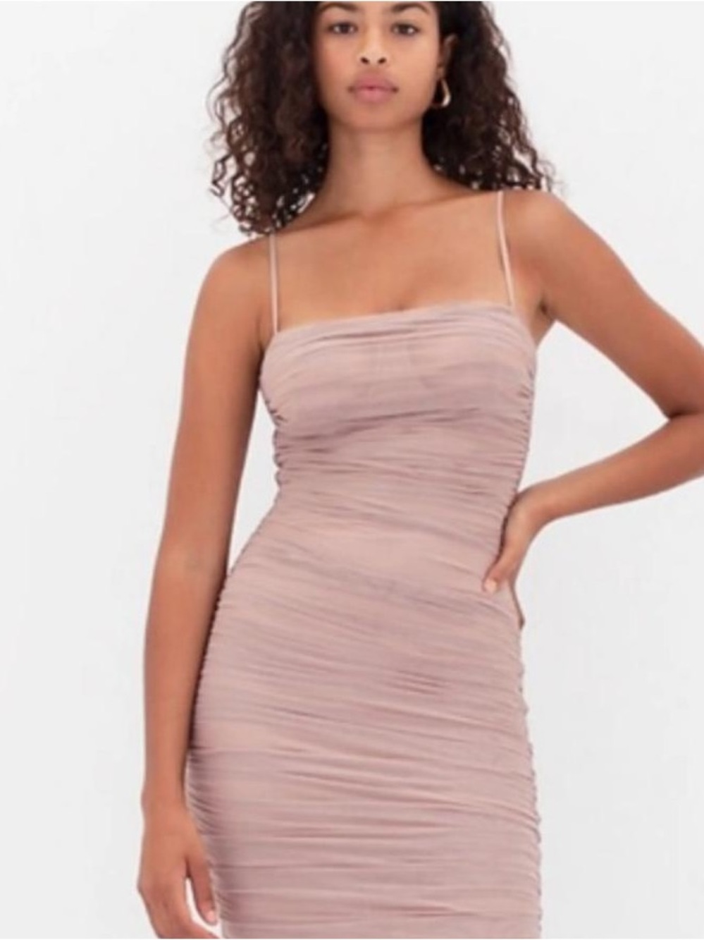 Babaton Ruched Spaghetti-Strap Mini Dress in Dusty Mauve